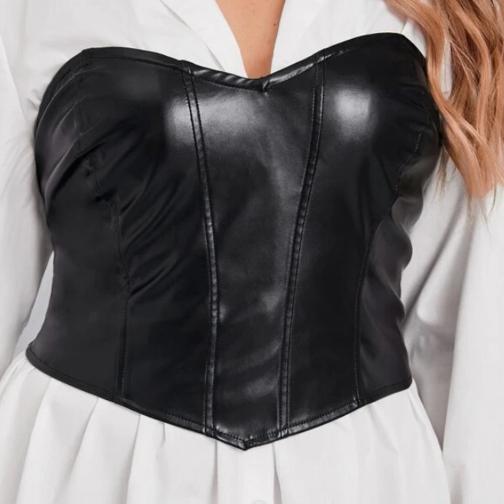 Seam Front PU Leather Tube Top